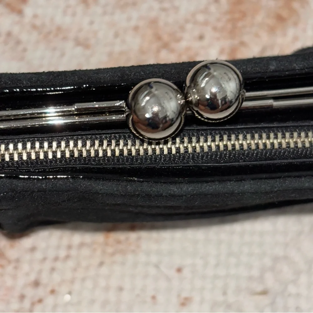 White House Black Market (WHBM) Black Suede Clutch w/Removeable Wristlet - Picture 5 of 6